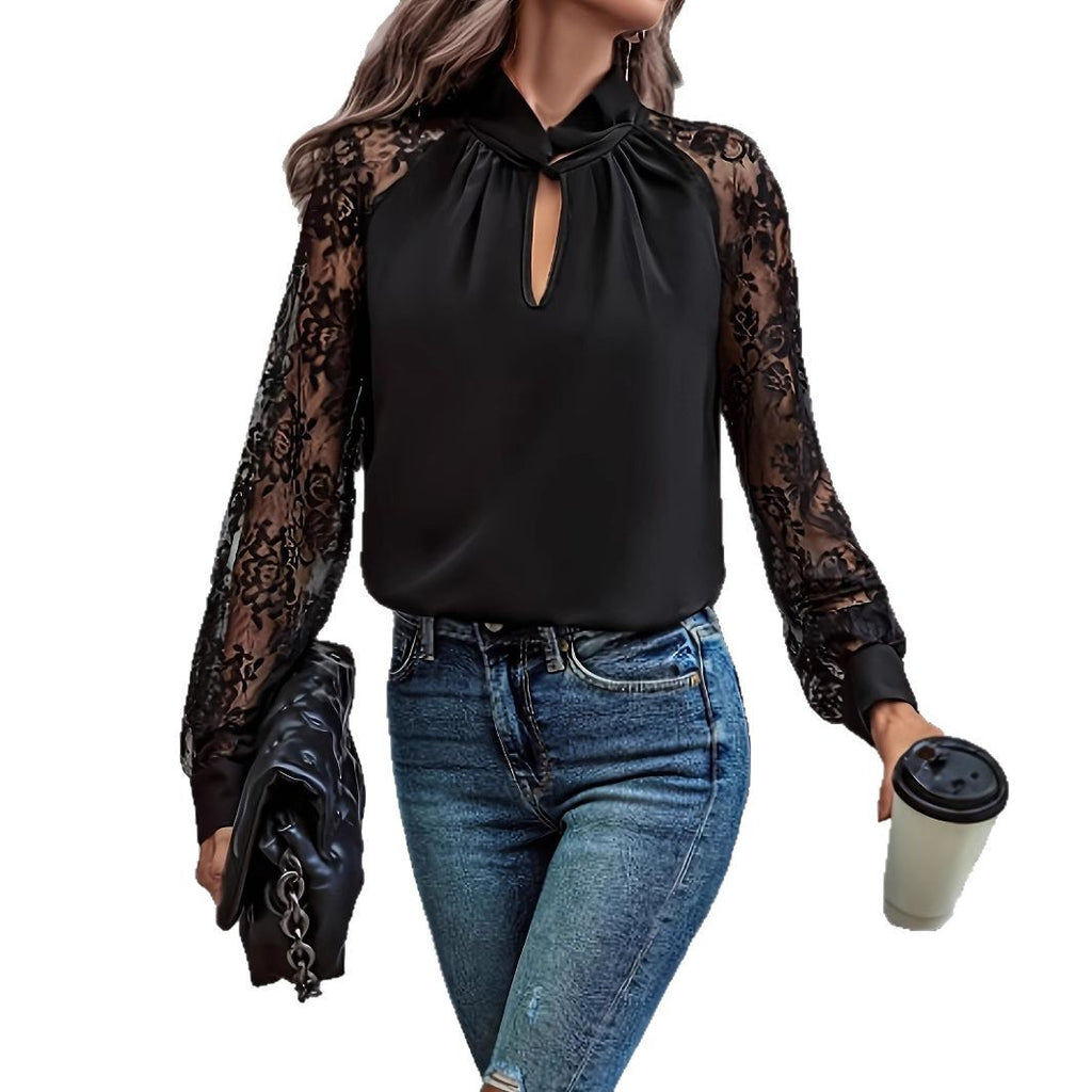 Damen elegante Bluse mit Spitzenärmeln Sovae