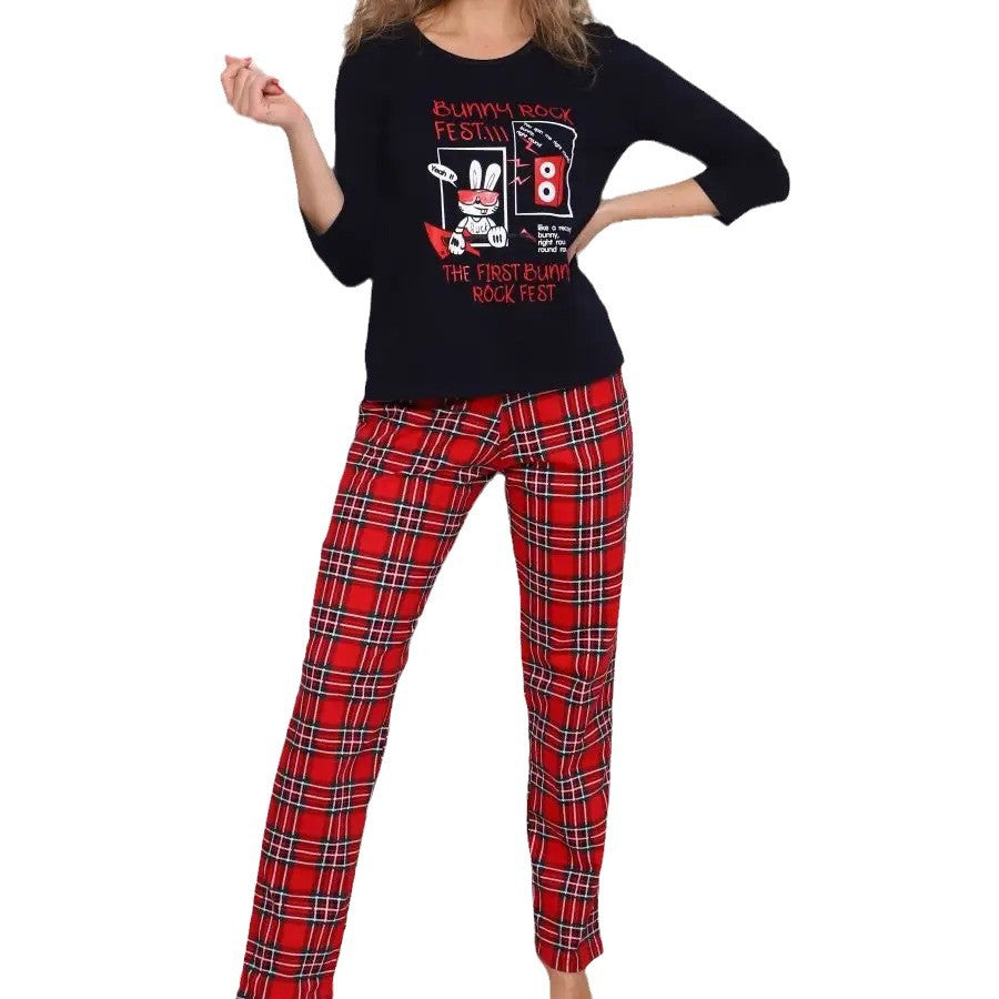 Damen lässige Pyjama Kombination mit grafischem Design Sovae