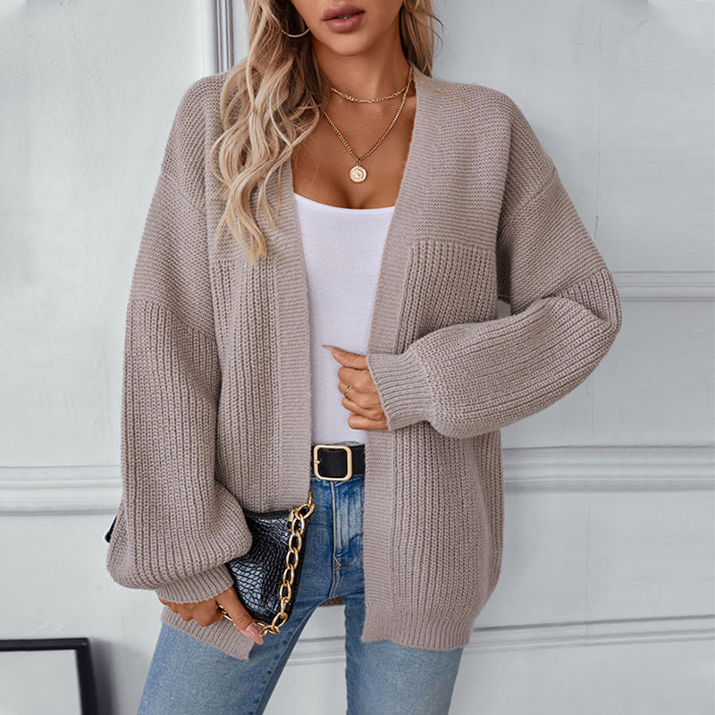 Damen lockere Strickjacke mit V-Ausschnitt und Strukturmuster Sovae