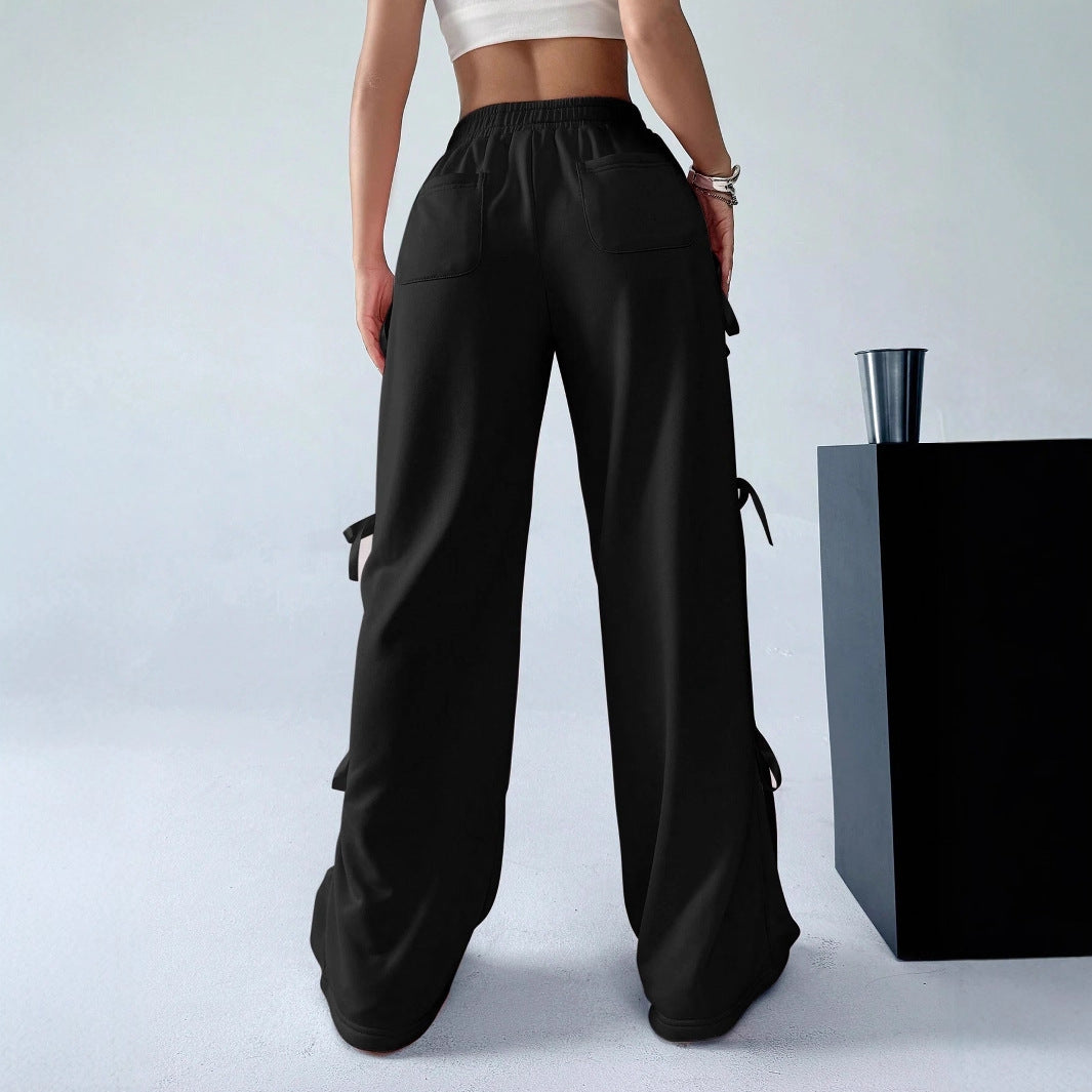 Damen Weit geschnittene Cargohose mit Leopardenmuster und eleganten Schnürdetails Sovae