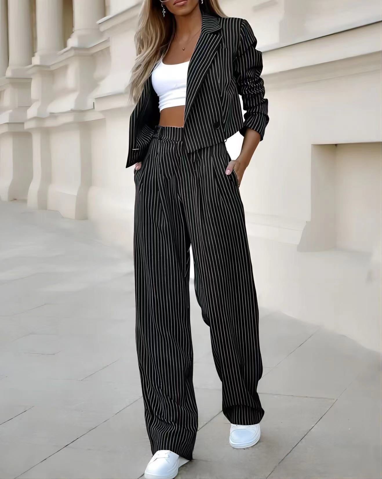 Damen elegantes und modisches Streifenanzug Set Sovae