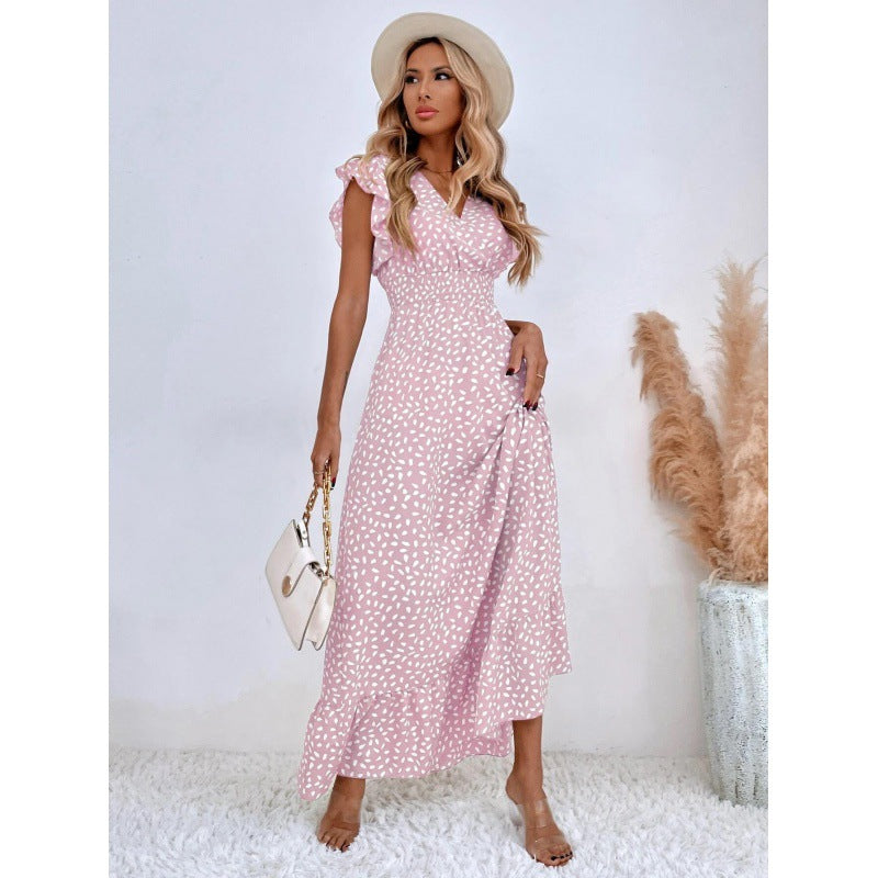 Damen Maxikleid mit Rüschendetails und verspieltem Muster Sovae