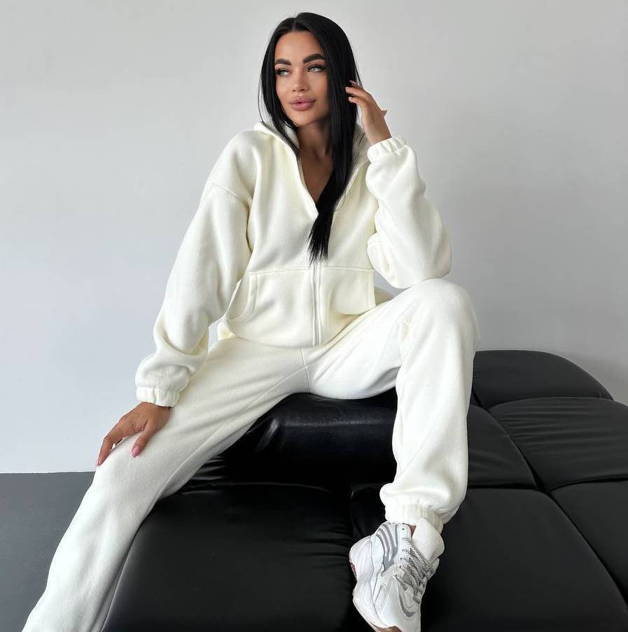 Damen Fleece-Loungewear-Anzug mit Reißverschluss und Kapuze Sovae