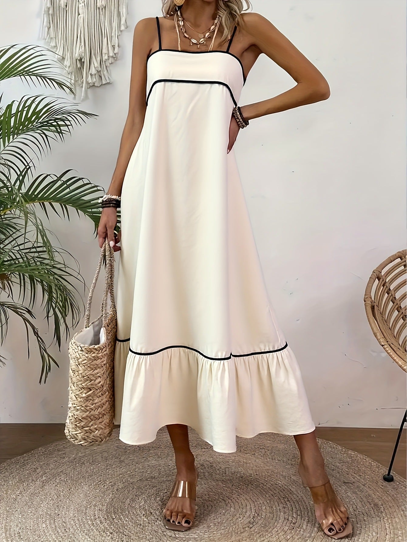 Damen luftiges Maxikleid mit kontrastierenden Säumen Sovae