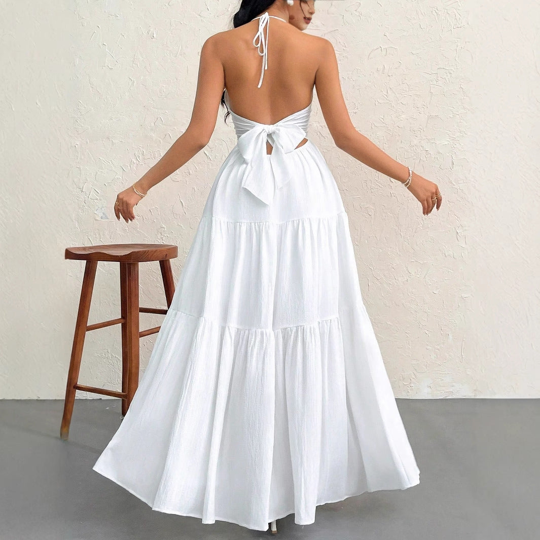 Damen Maxikleid mit schulterfreiem Design und legere Rüschendetails Sovae