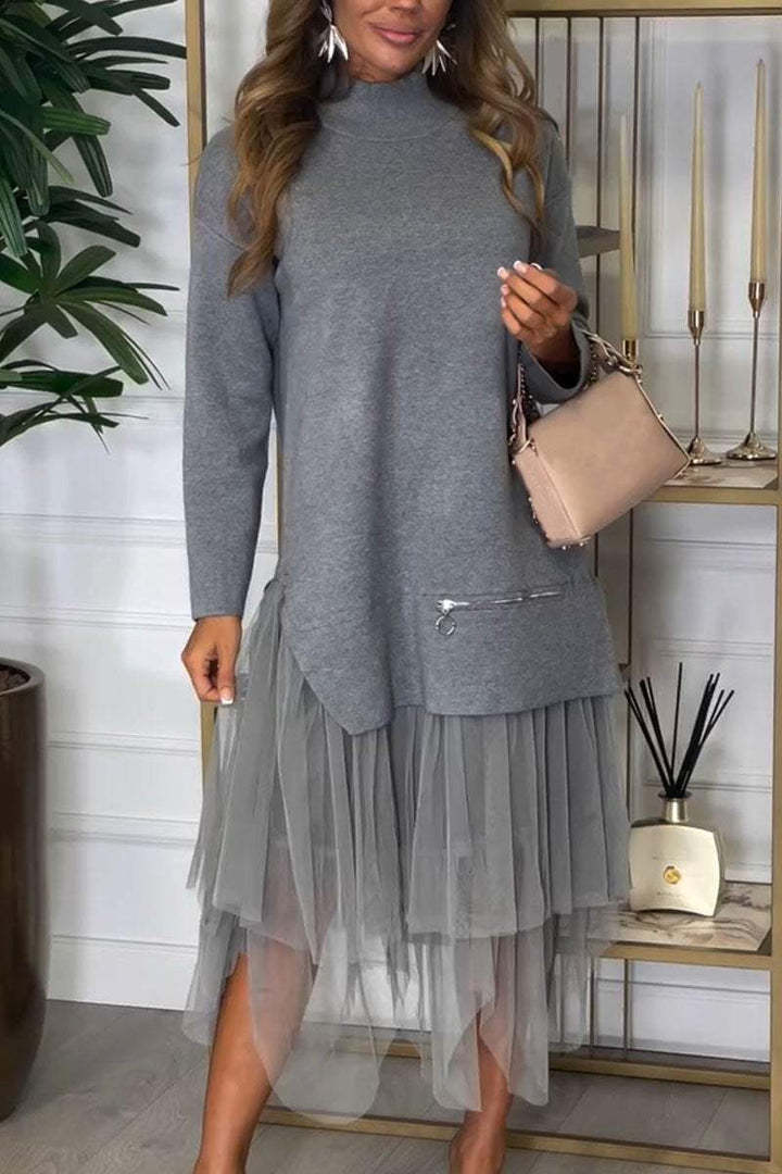 Damen eleganter Pullover mit Tüll-Applikation Sovae