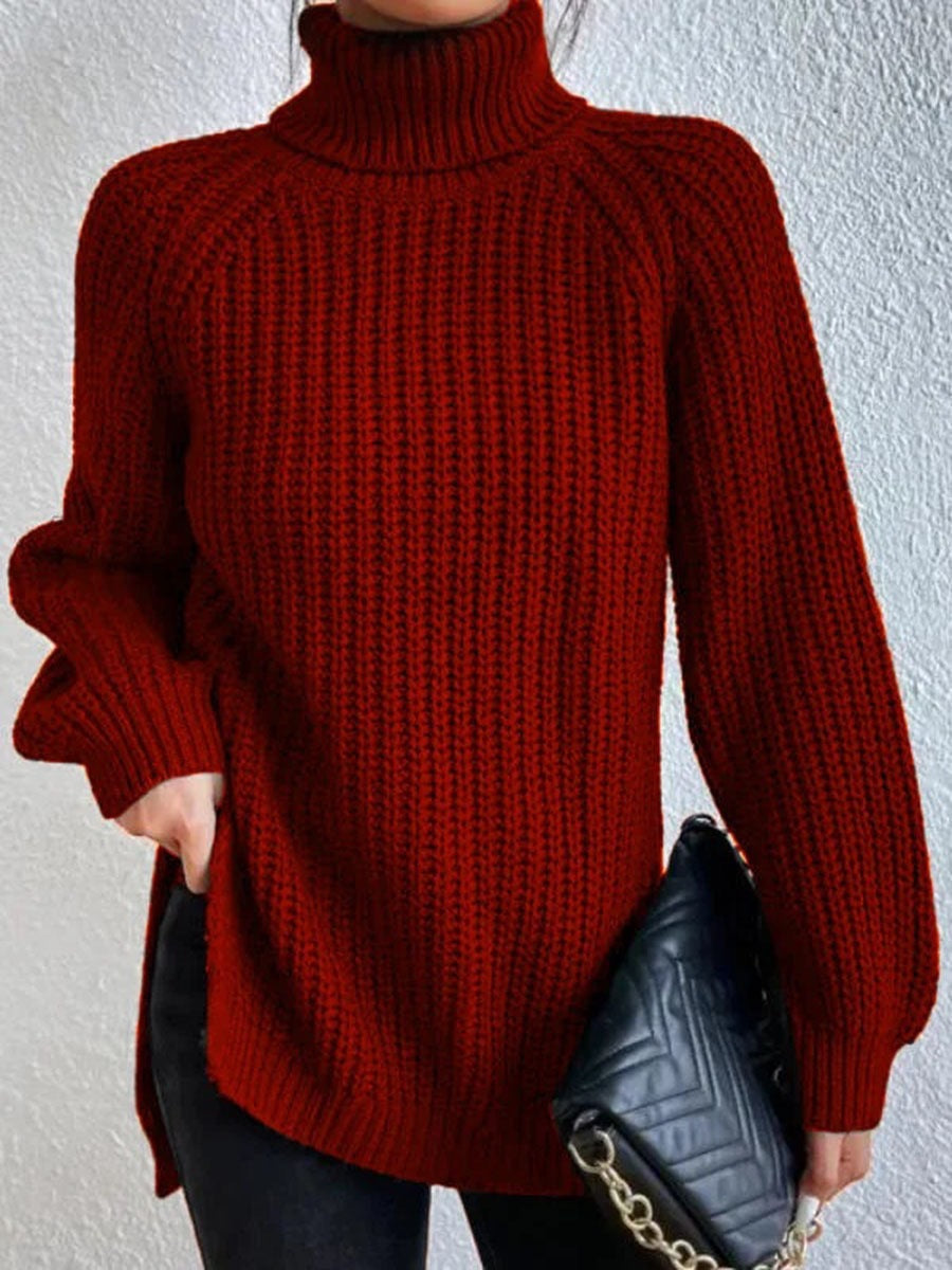 Damen gemütlicher Strickpullover mit Rollkragen und weitem Schnitt Sovae
