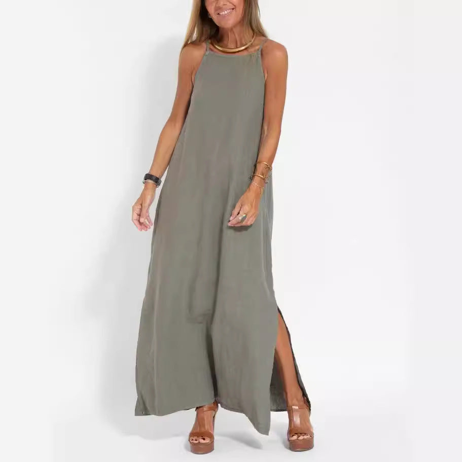 Damen lässiges Maxikleid mit schmalen Trägern und fließendem Schnitt Sovae