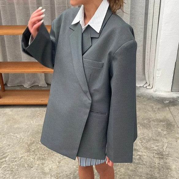 Damen elegante Blazerjacke mit asymmetrischem Schnitt und praktischen Taschen Sovae