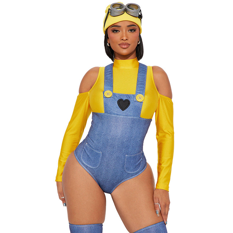 Damen Verspielter Overall mit langärmeliger Bluse und Herzapplikation Sovae