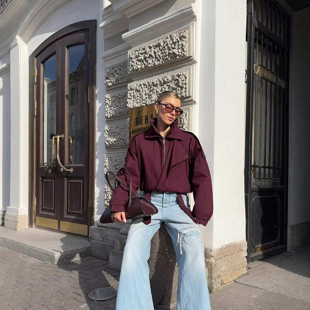 Damen Übergangsjacke mit modischem Stehkragen und praktischen Taschen Sovae