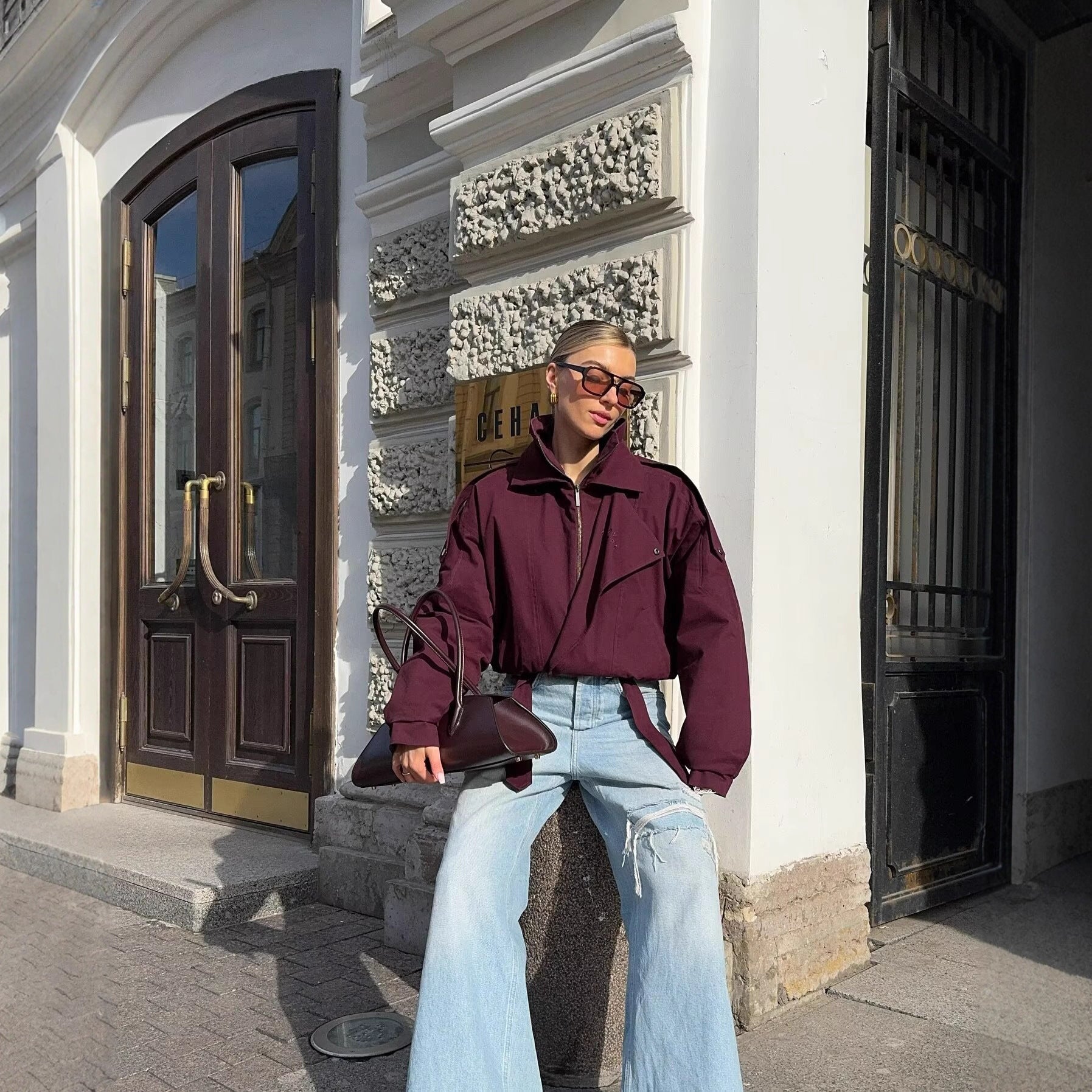 Damen Übergangsjacke mit modischem Stehkragen und praktischen Taschen Sovae