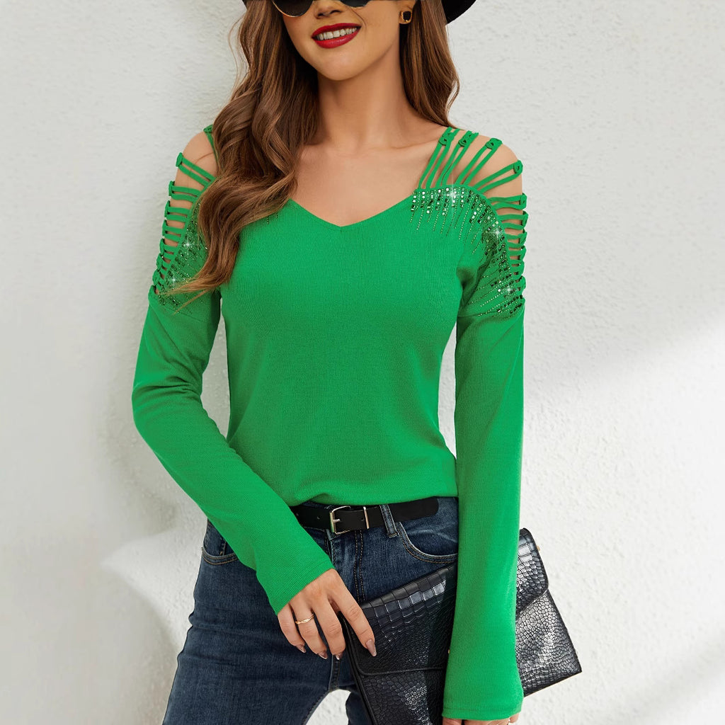 Damen Elegante Shirt mit kühlem Cut-Out und funkelnden Applikationen Sovae