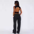 Damen Weitgeschnittene Denim-Hose mit hoher Taille und lässigem Look Sovae