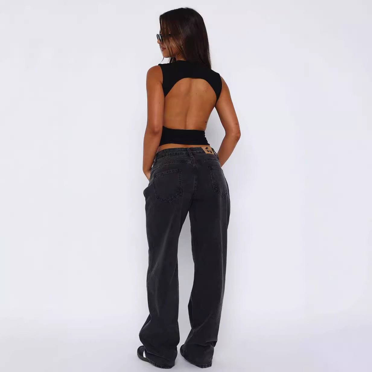 Damen Weitgeschnittene Denim-Hose mit hoher Taille und lässigem Look Sovae