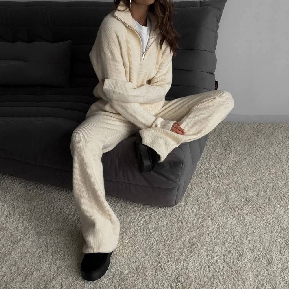 Damen Elegante und gemütliche Strickpullover mit halbem Reißverschluss Sovae