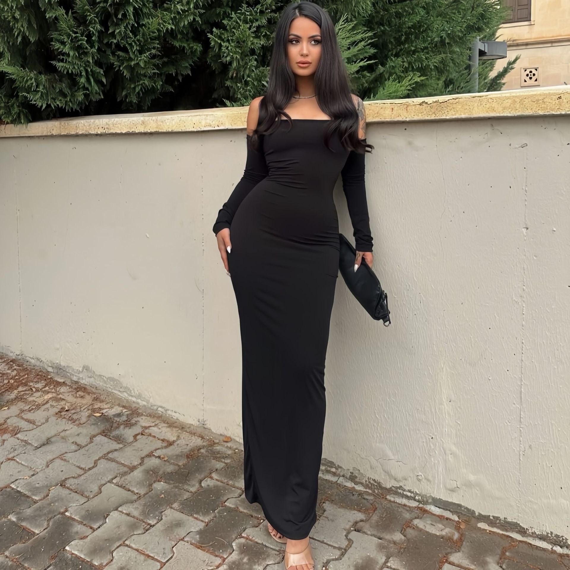 Damen Off-Shoulder Maxikleid mit figurformendem Schnitt Sovae