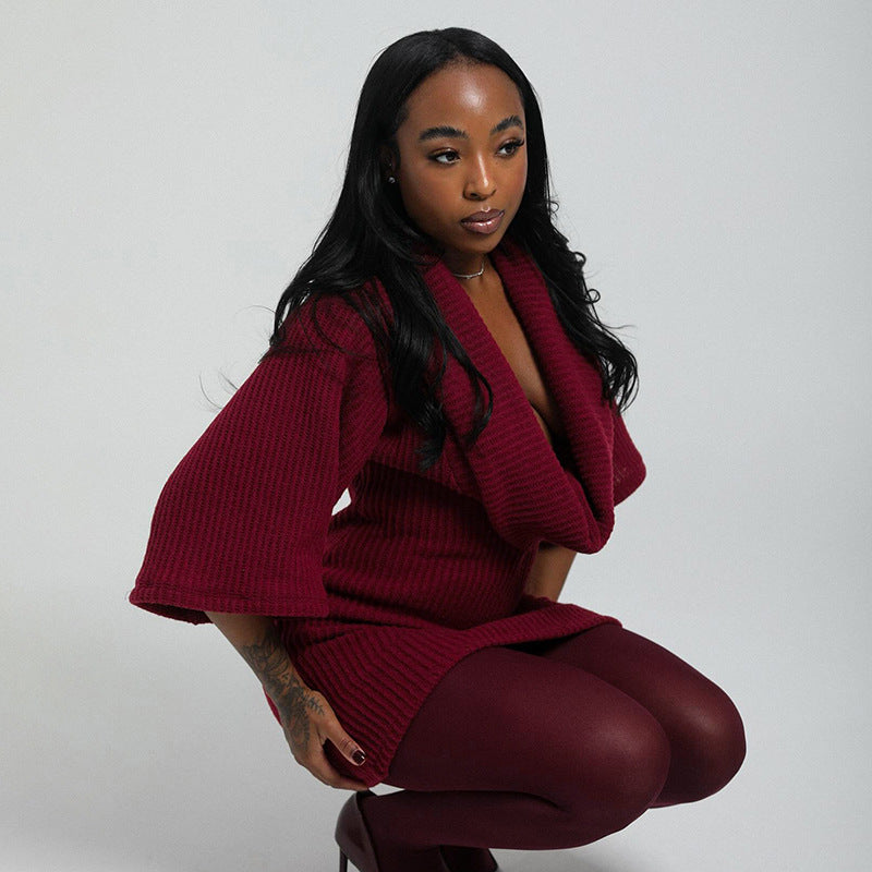 Damen Strickpullover mit weitem Schnitt und oversized Kragen Sovae