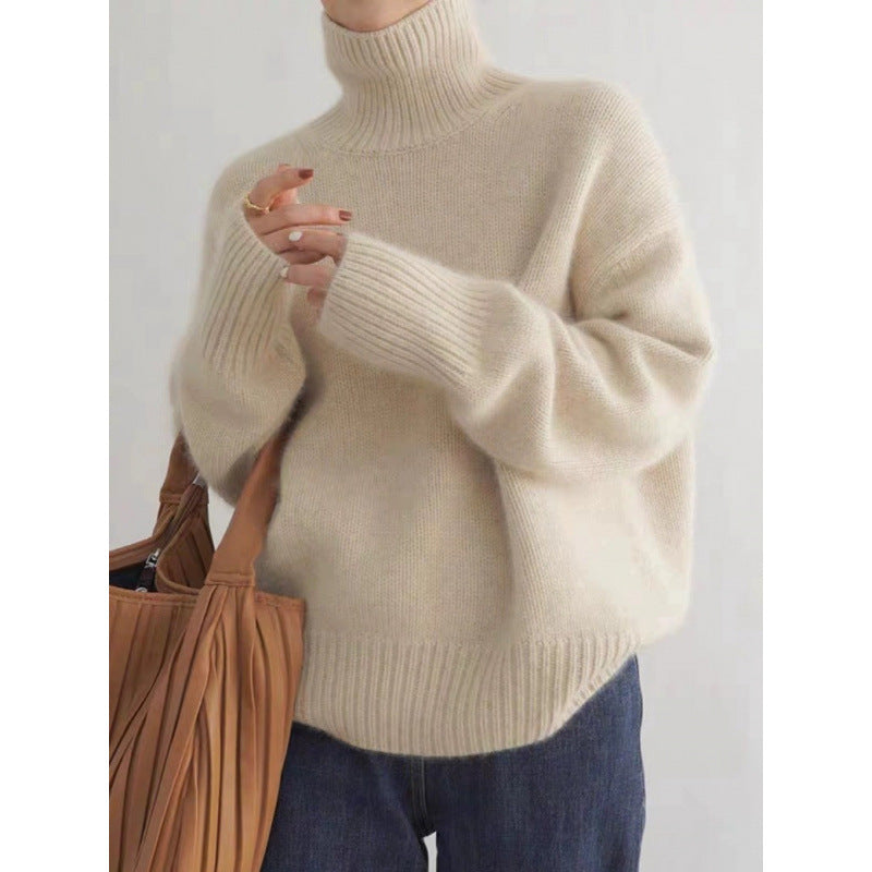 Damen Pullover mit hohem Kragen und weichem Materialmix Sovae
