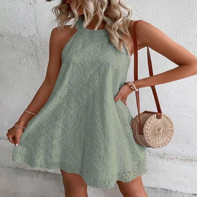 Damen luftiges Sommerkleid mit Lochstickerei Sovae