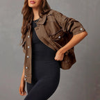 Damen lässige Utility-Jacke mit praktischen Taschen Sovae