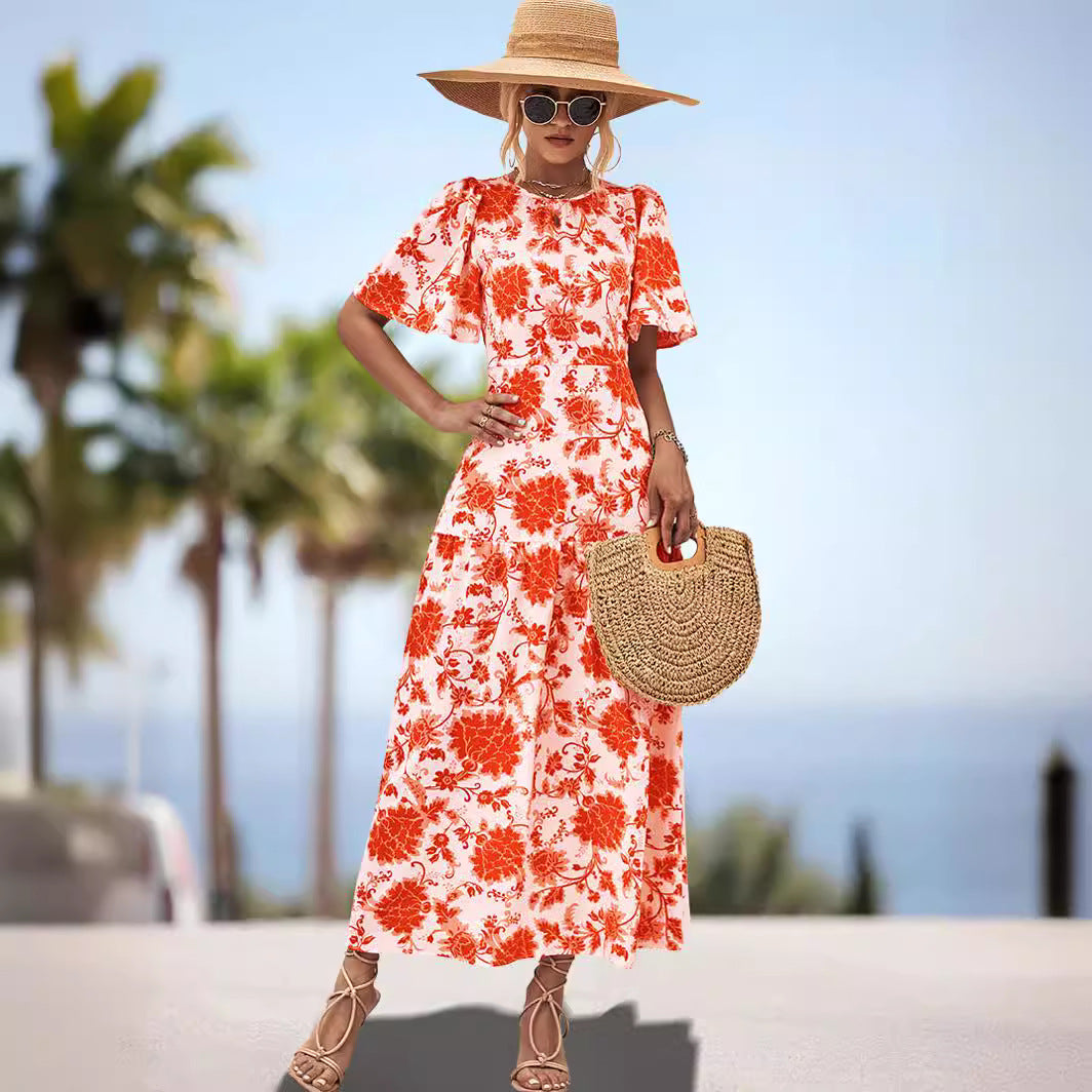 Damen Maxikleid mit floralem Print und eleganter Raffung Sovae