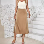 Damen Eleganter Maxi-Rock aus seidig-fließendem Material mit hohem Bund Sovae