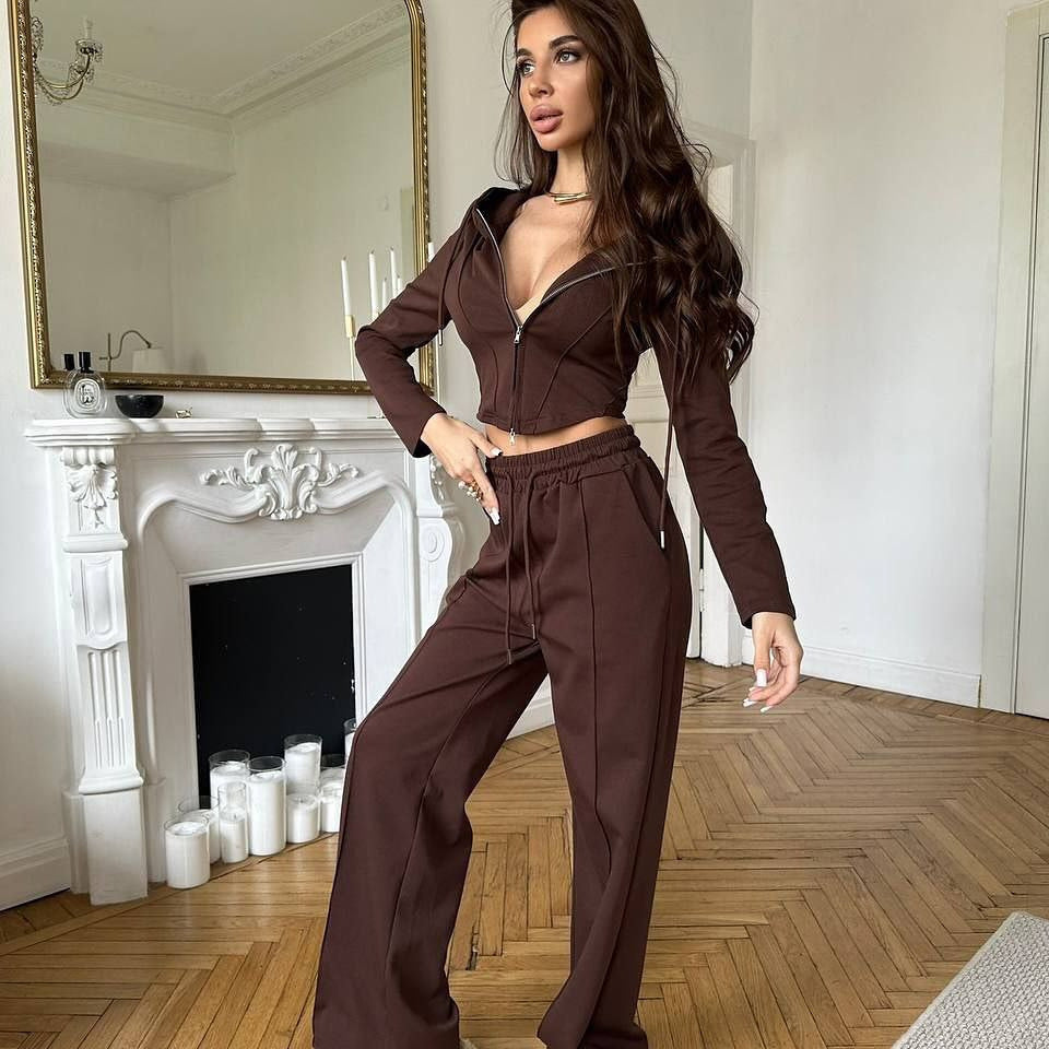 Damen stylisches Kapuzenset mit elegantem Reißverschluss Sovae