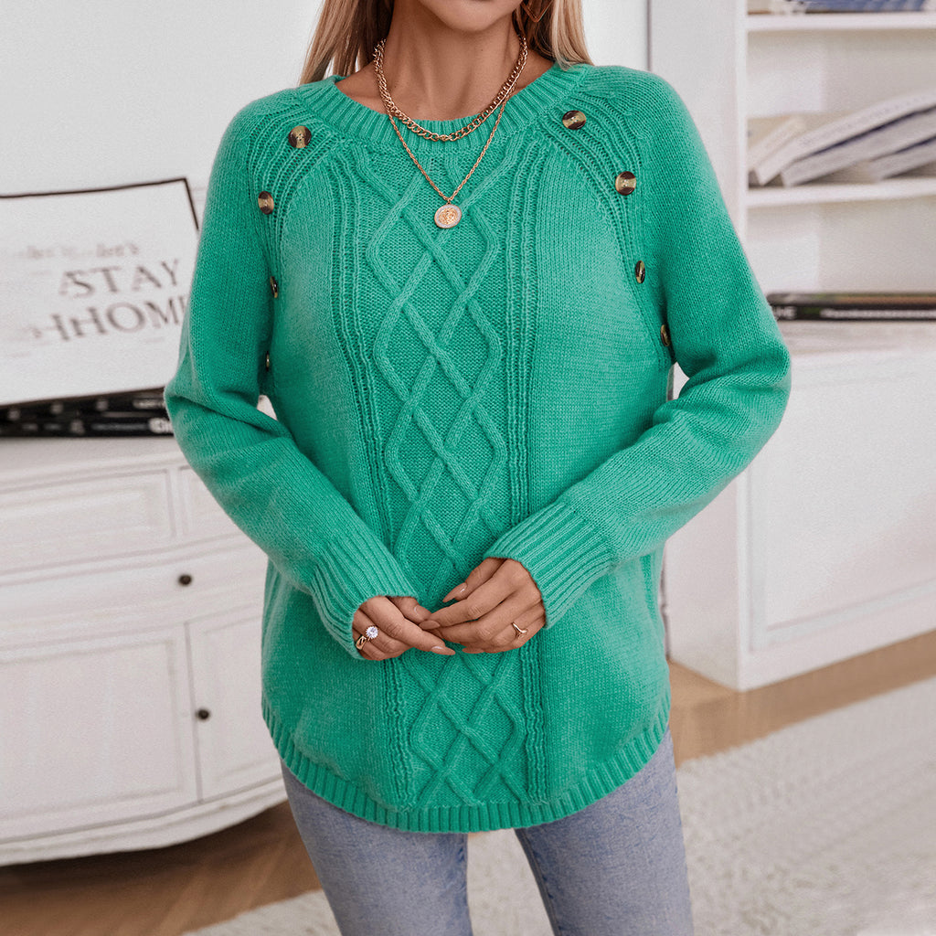 Damen Strickpullover mit dekorativem Zopfmuster und Knopfdetails Sovae