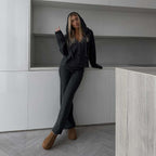 Damen eleganter Strick-Loungewear-Anzug mit weitem Bein Sovae