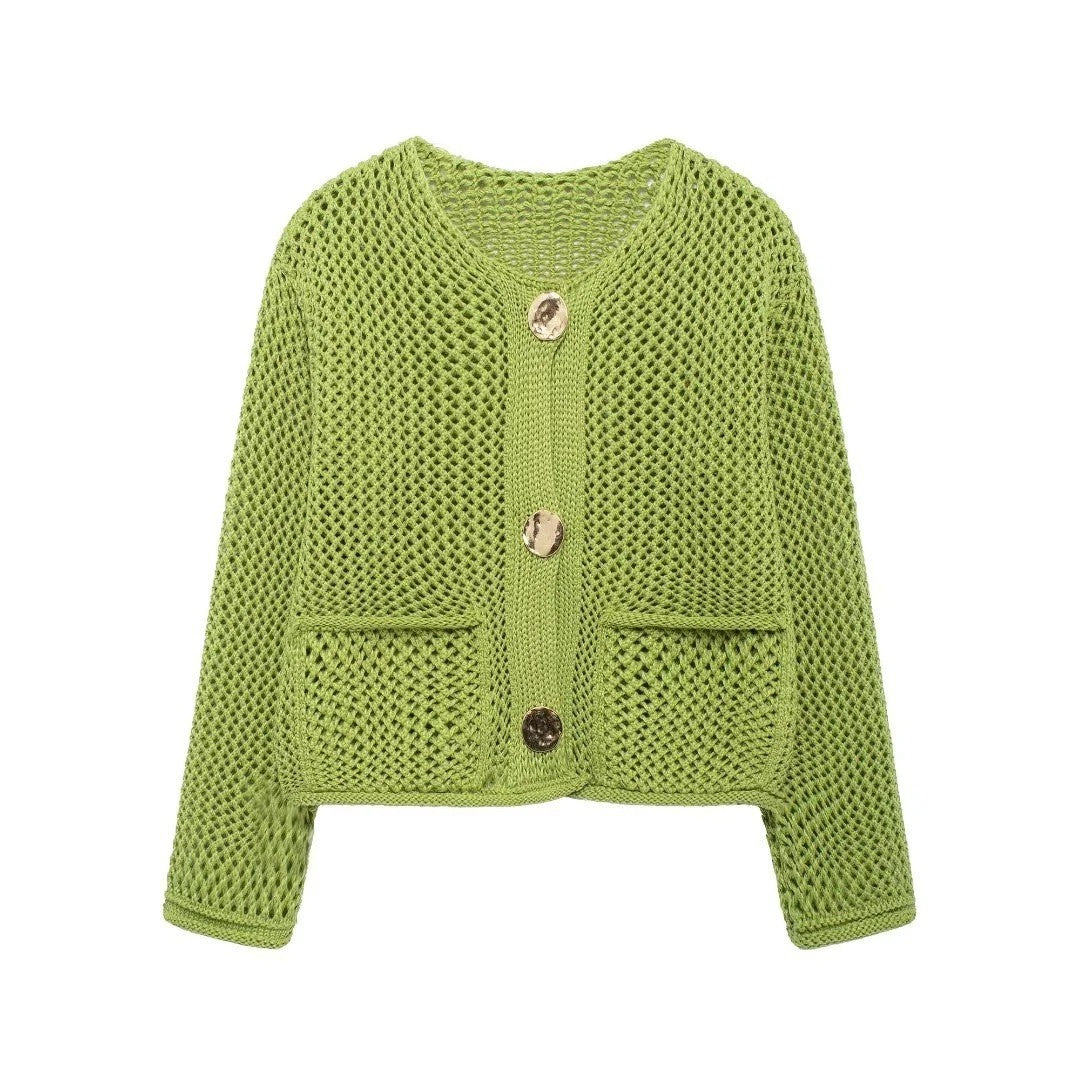 Damen Strickjacke mit dekorativen Knöpfen und praktischen Taschen Sovae