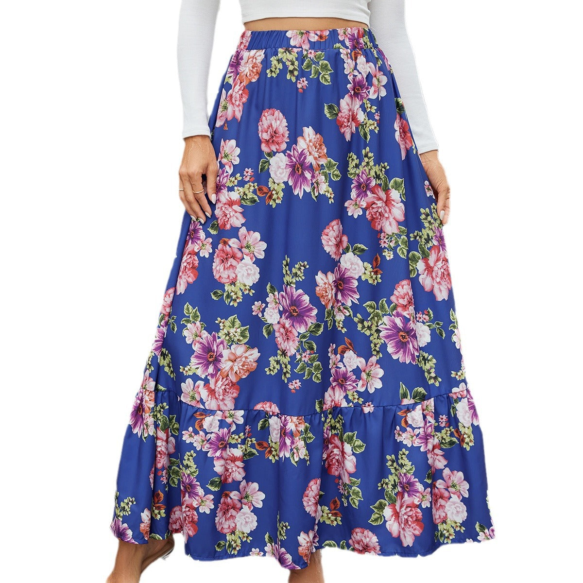 Damen Maxirock mit voluminösem Schnitt und buntem Blumendesign Sovae