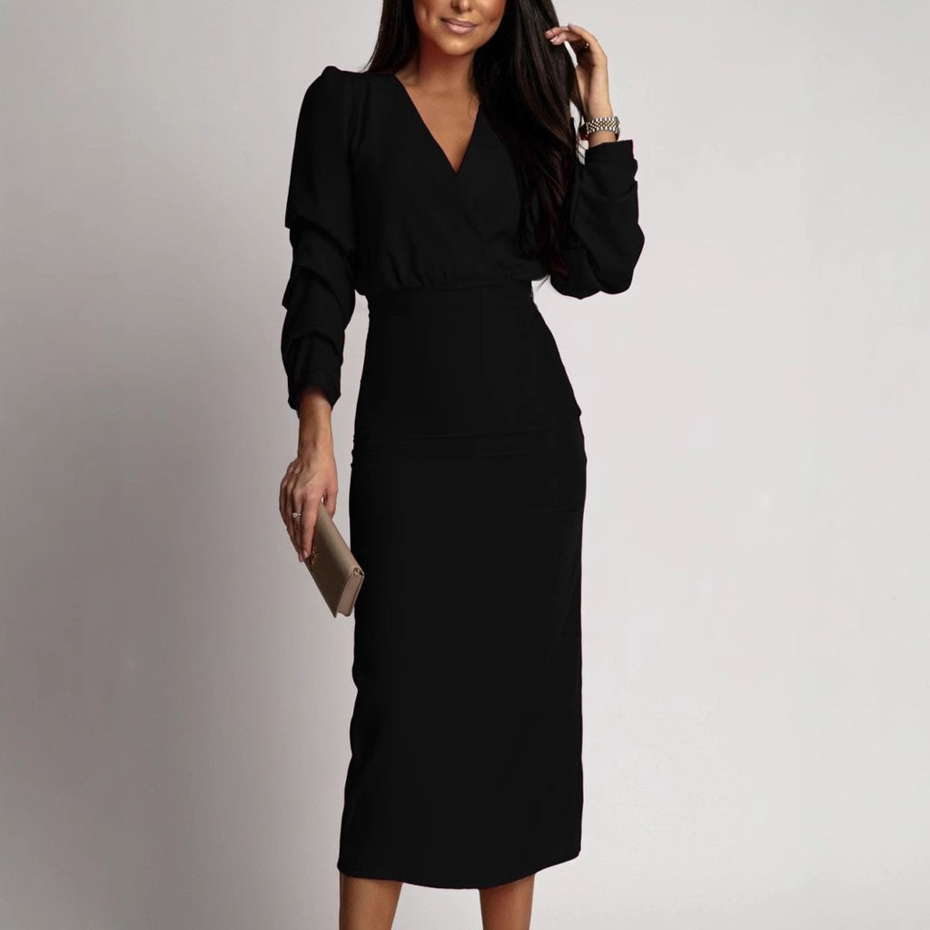 Damen Hochwertiges Wickelkleid mit Puffärmeln Sovae