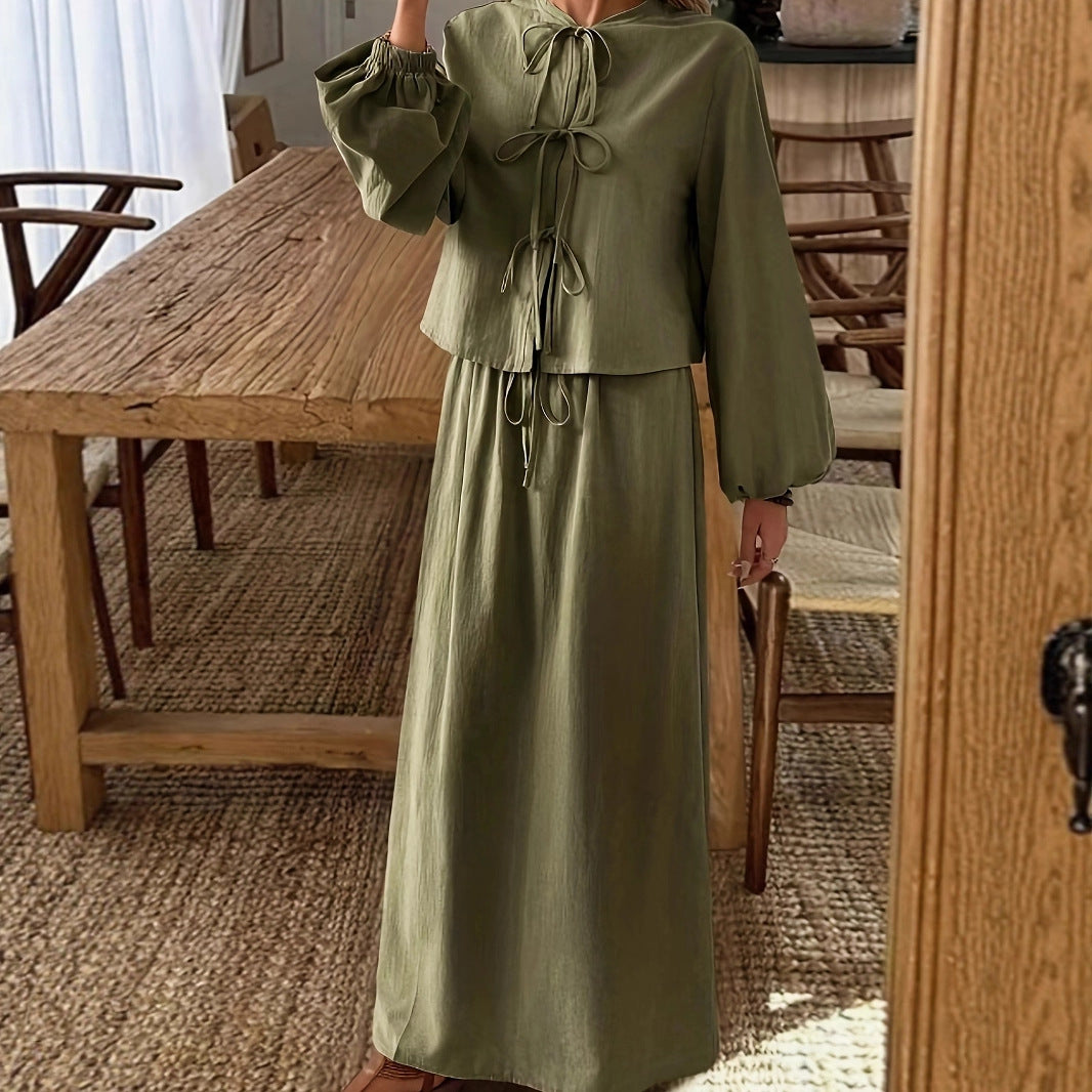 Damen Midi-Kleid mit weitem Schnitt und eleganter Bindung Sovae
