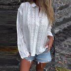 Damen luftige Bluse mit floralen Stickereien Sovae