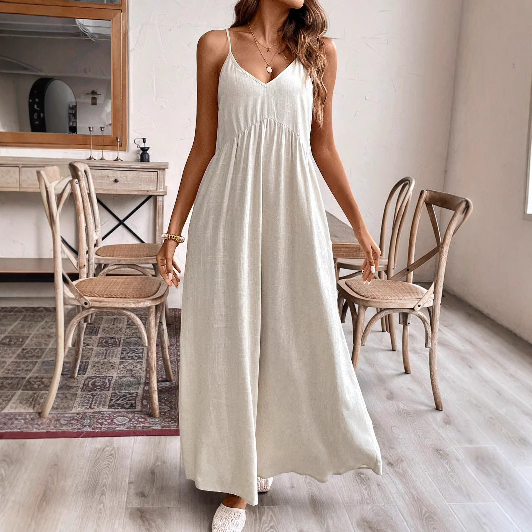 Damen Maxikleid mit verstellbaren Spaghetti-Trägern und fließendem Design Sovae