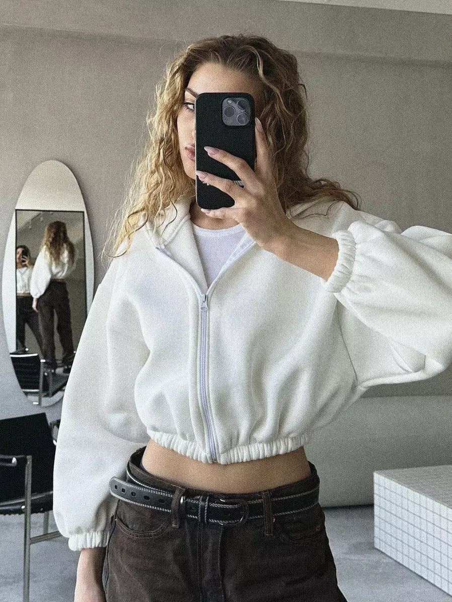 Damen cropped Kapuzenjacke mit Reißverschluss Sovae
