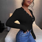 Damen Langarmbody mit Knopfleiste Sovae