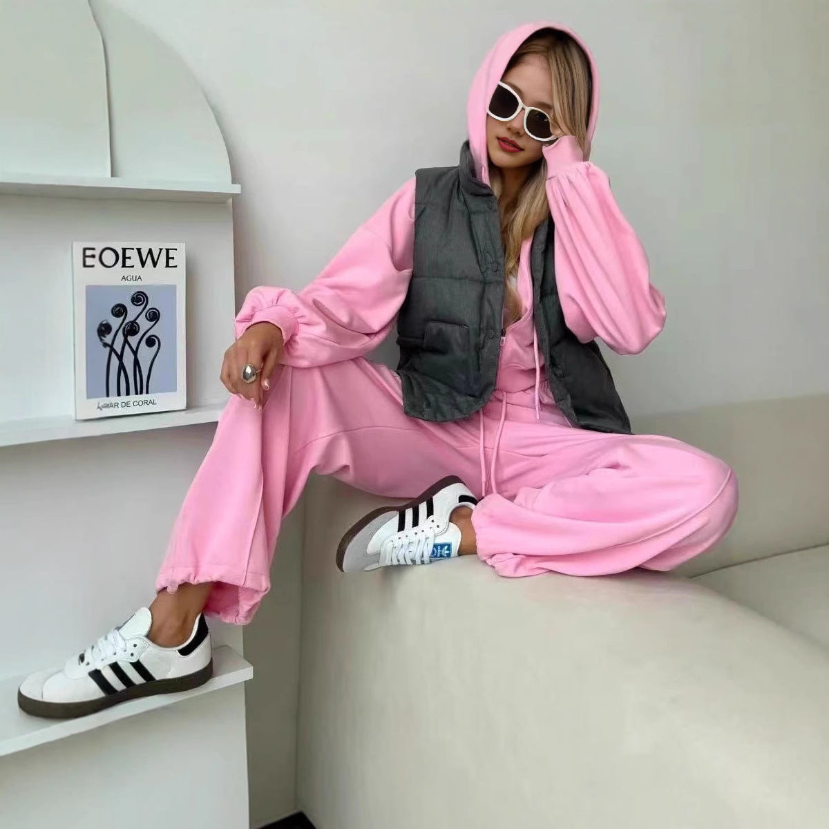 Damen lässiges Freizeit-/Sport-Set mit weichem Stoff und Kapuze Sovae