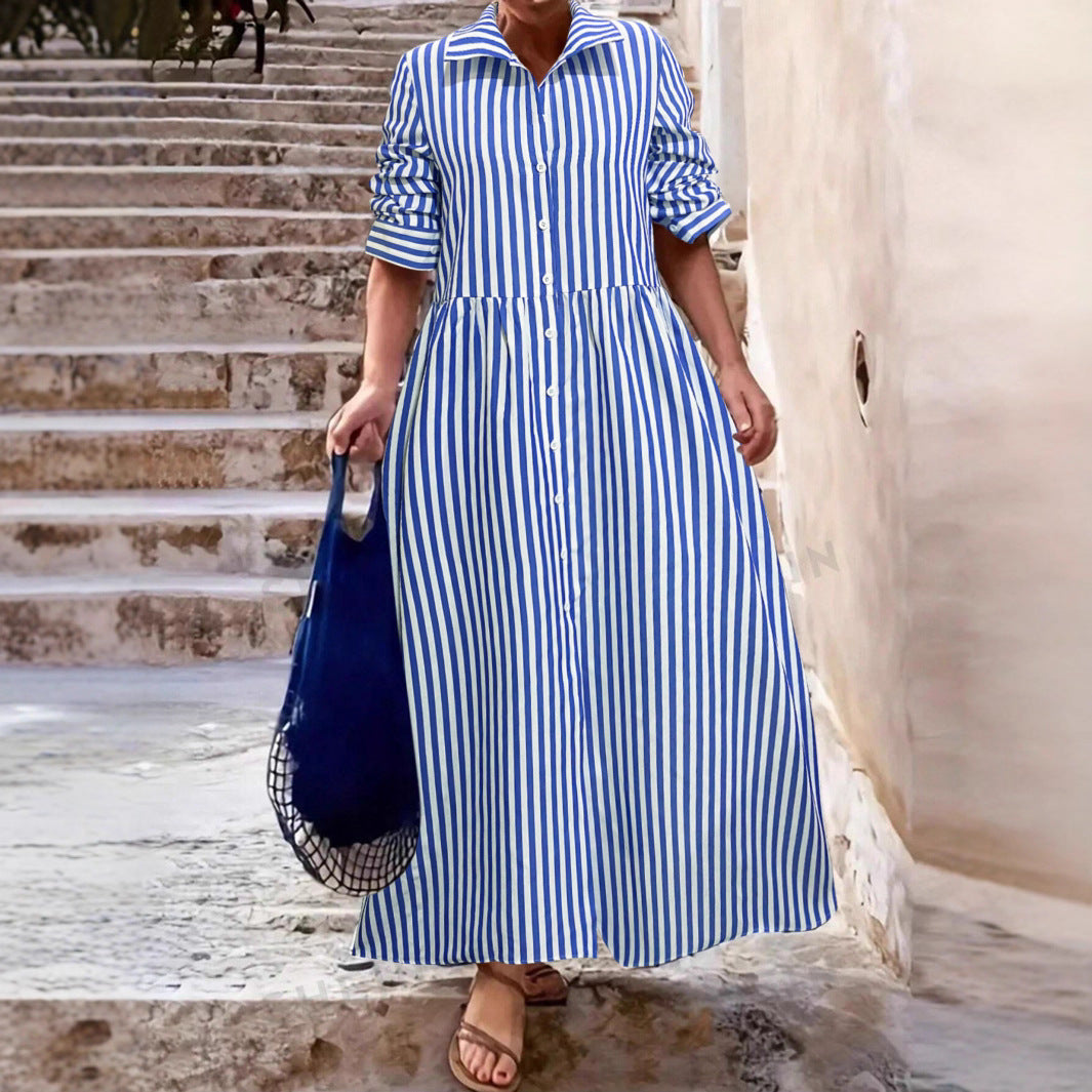 Damen Hemdblusenkleid mit vertikalen Streifen und tailliertem Schnitt Sovae