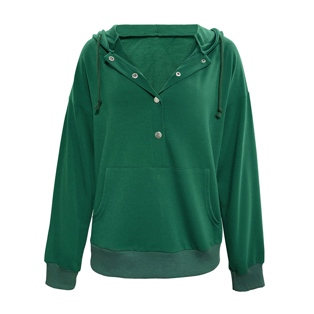 Damen Kapuzensweater mit Knopfleiste und tiefem Ausschnitt Sovae