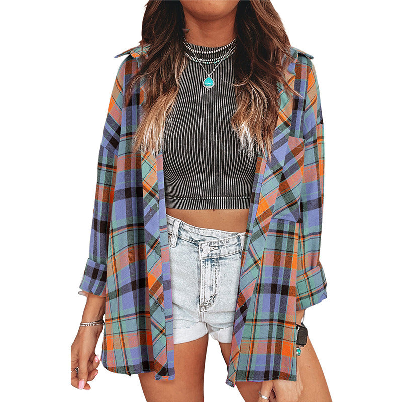 Damen Karierter Flanellhemd mit Brusttasche Sovae