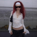 Damen Spitzenbluse mit tiefem V-Ausschnitt und lässigem Schnitt Sovae