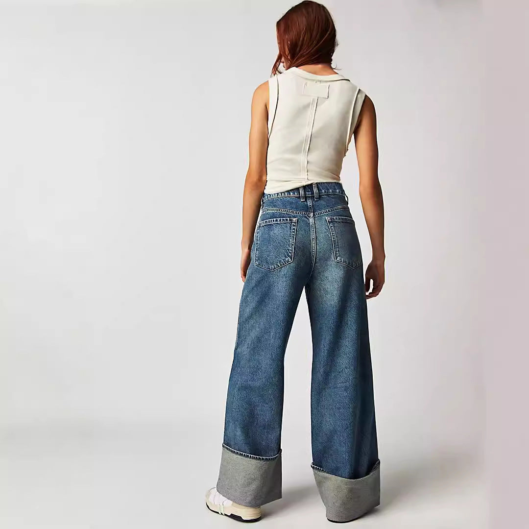 Damen Weit geschnittene Jeans mit elegantem Saum Sovae