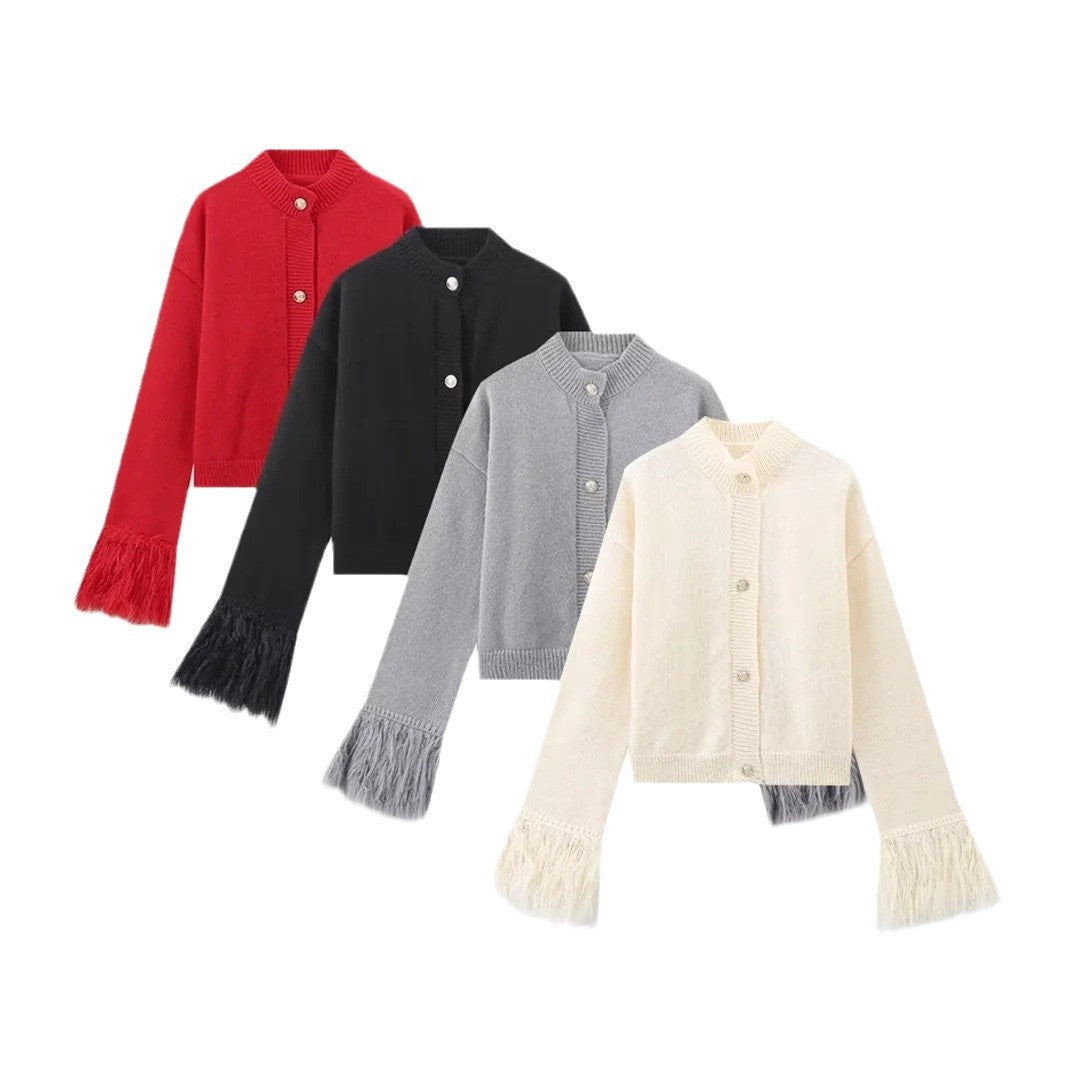 Damen eleganter Strickpullover mit Fransendetails Sovae