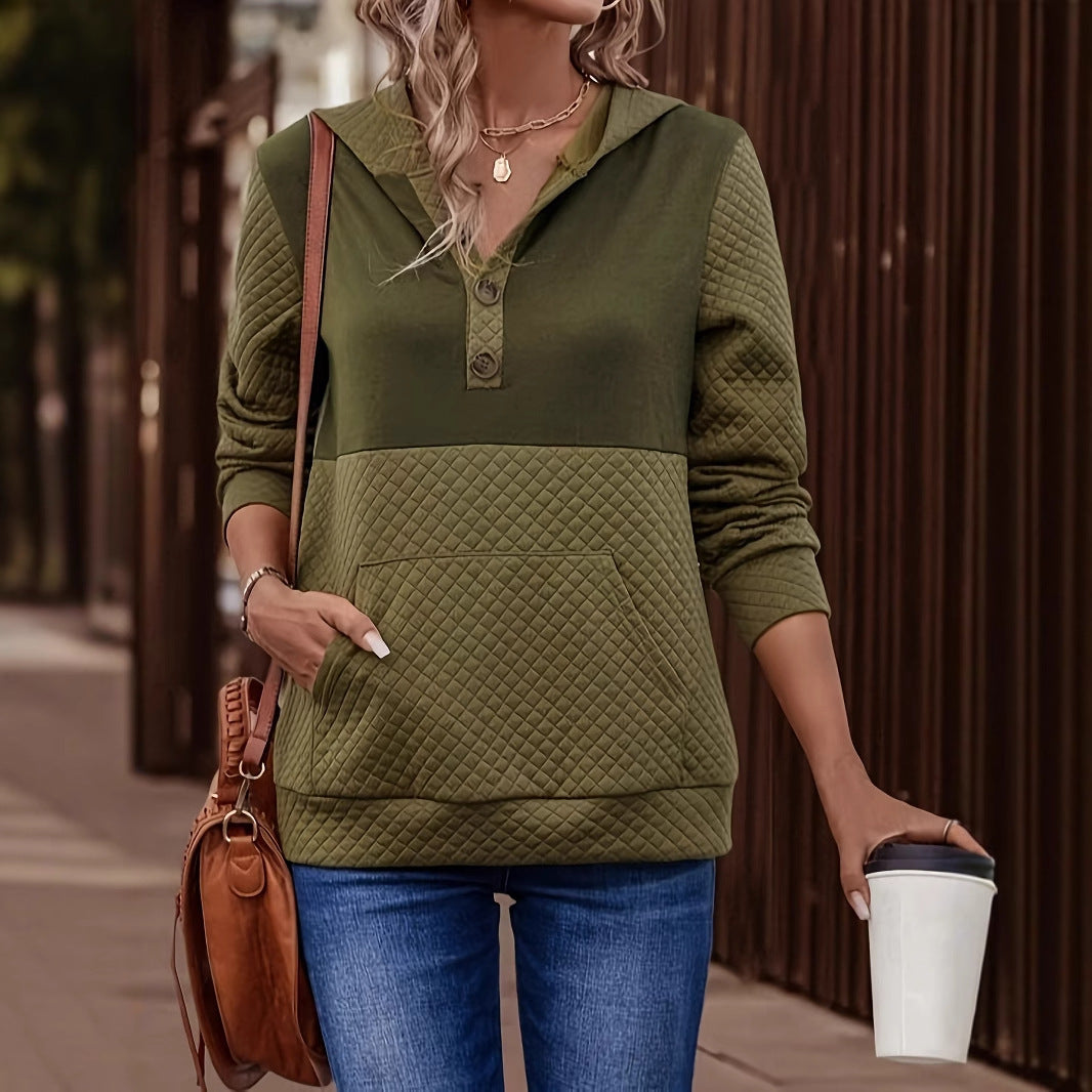 Damen lässiger gestepptet Hoodie mit Kängurutasche Sovae