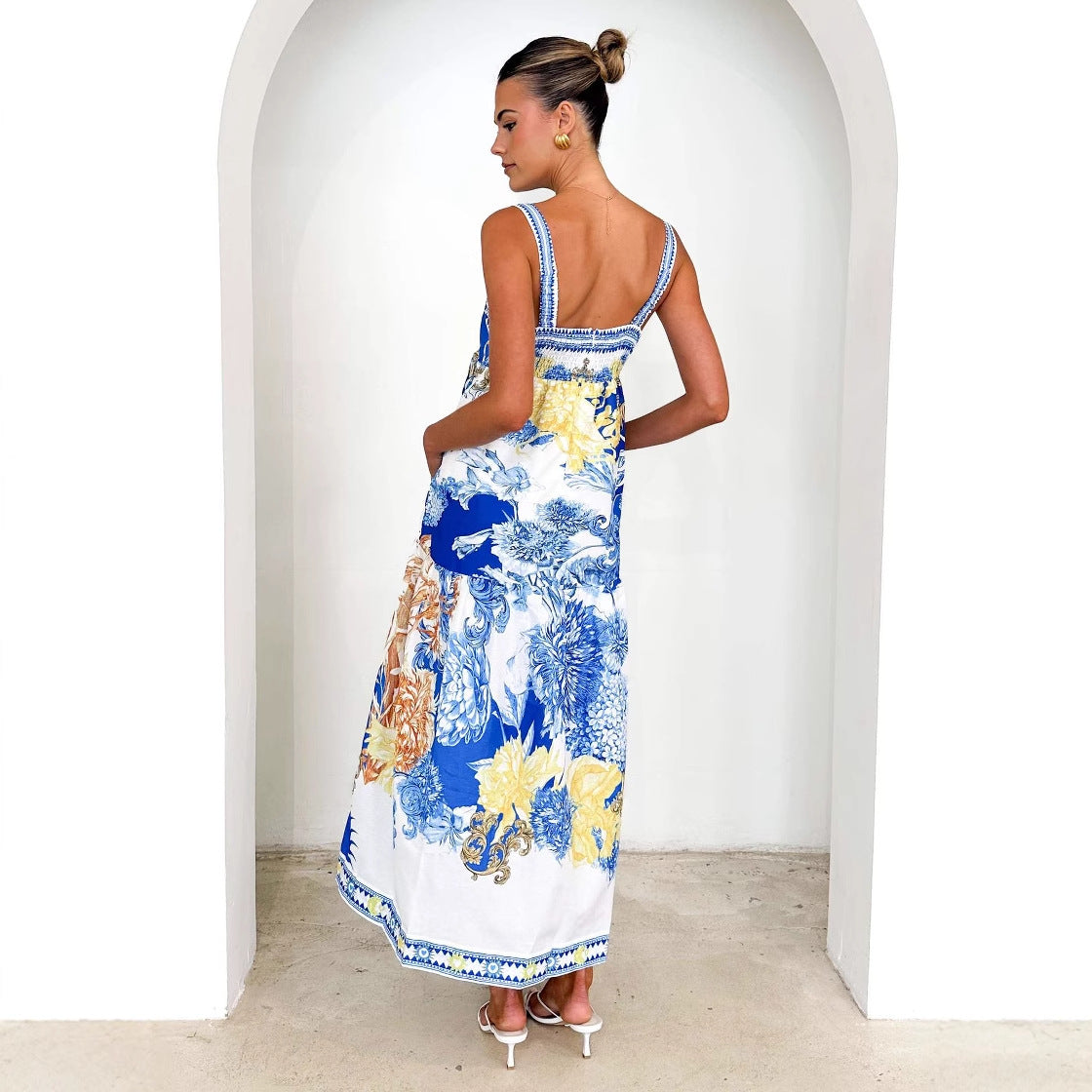 Damen luftiges Maxikleid mit floralem Design und praktischen Taschen Sovae