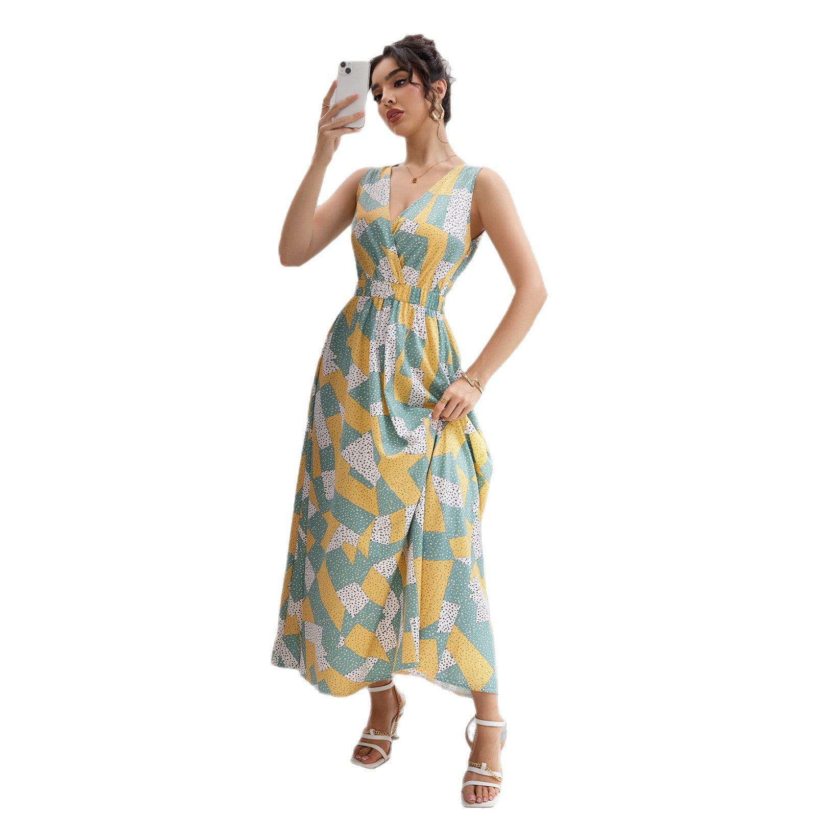 Damen Maxikleid mit modischem geometrischen Muster Sovae