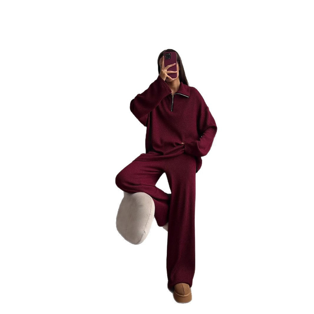 Damen Oversized Strickanzug mit hohem Kragen und Reißverschluss Sovae