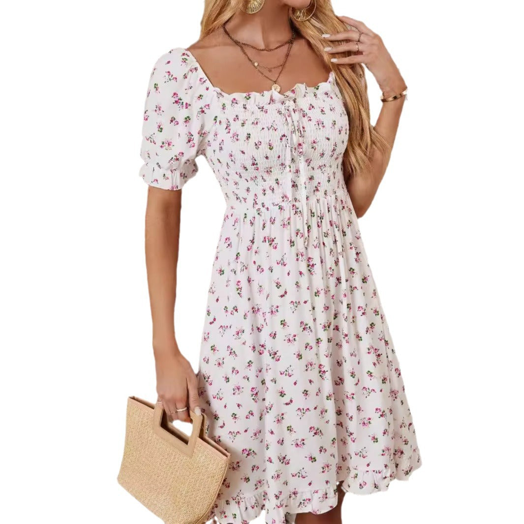 Damen Midikleid mit Puffärmeln und floralem Muster Sovae